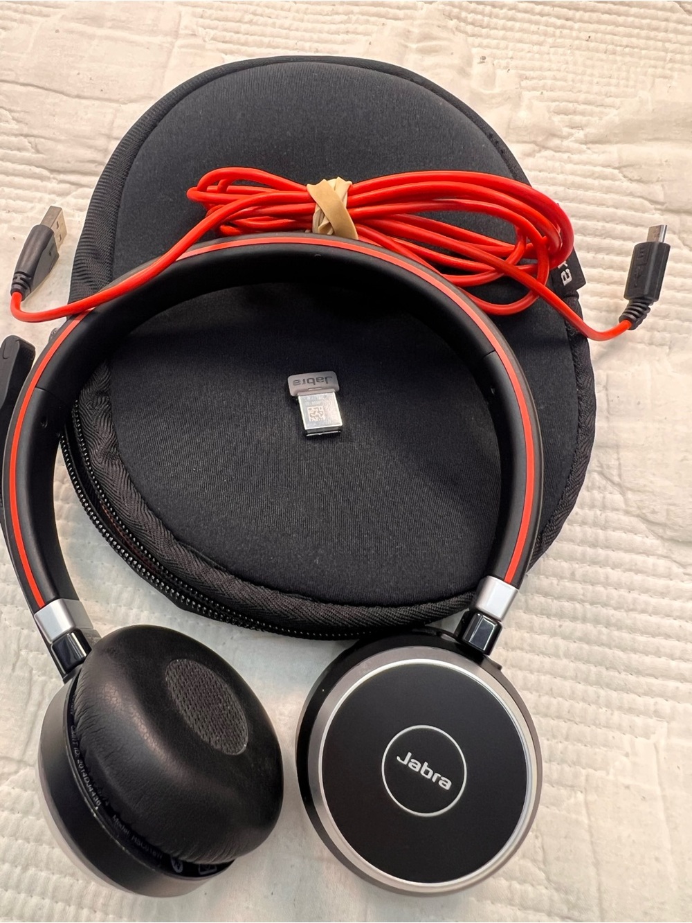 Jabra Evolve 75 Bluetooth On-Ear ANC Boom Mic Headset Black Red Case USB Adapter